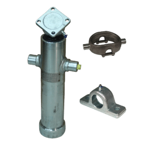 set hefcilinder verzinkt 2036Q 5ton slag 1043mm 3 traps  + verzinkte schroefpan, cardanring, montage-ogen en slangbreukbeveiliging