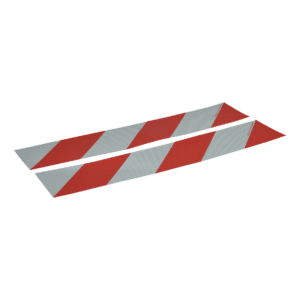 markeringssticker container 705x141 rood / wit, schuin gestreept 4x verticaal links, 4x verticaal rechts